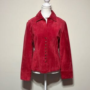 Red Suede Button-Front Women's Jacket